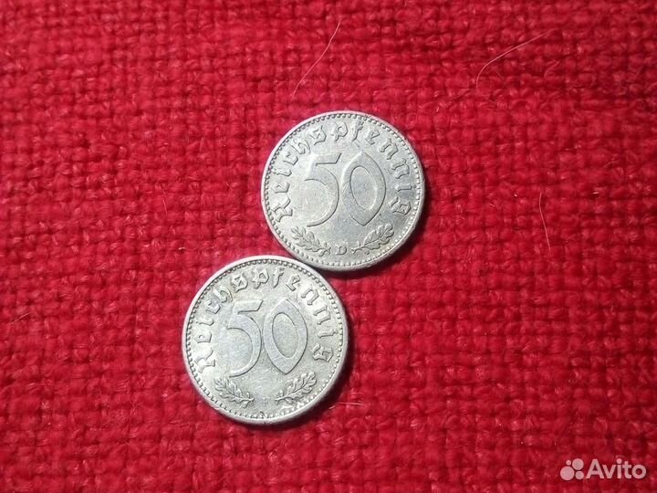Монеты /50 reichspfenning / 1935 год.F.D. (VF) 2шт
