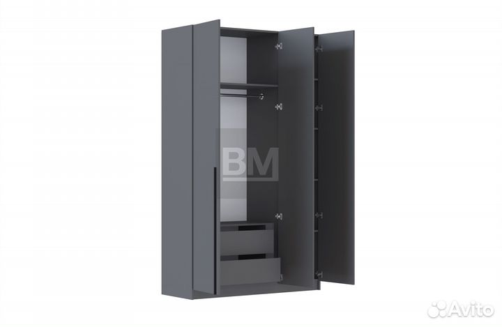 Шкаф трехстворчатый с ящиками и штангой