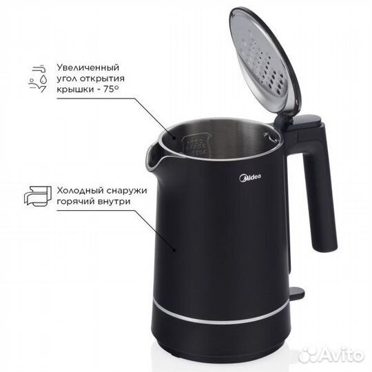 Новый чайник Midea MK-8077; 1.5 л, чёрного цвета