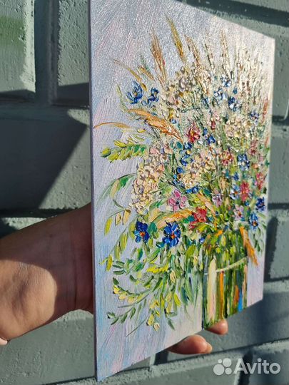 Картина маслом цветы полевые в вазе натюрморт
