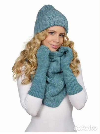 Комплект шапка и косынка, натуральная шерсть