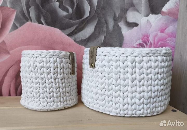 Интерьерные вязаные корзинки из трикотажа