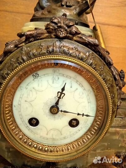 Антикварные,каминные часы 19в.бронза мрамор 50см
