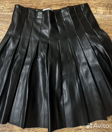Черная кожаная Юбка плиссе женская