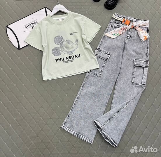 Комплект, джинсы и футболка, 134-158