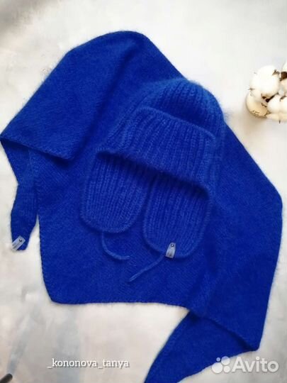 Шапка ушанка и бактус из пуха норки