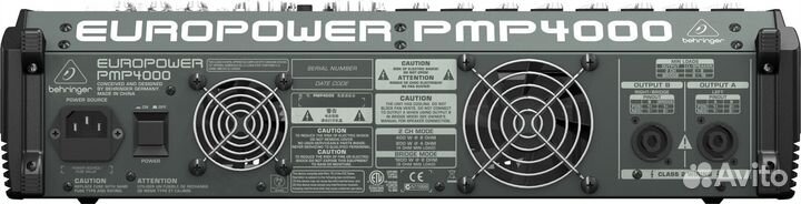 Behringer PMP4000, микшер-усилит,2x300 Втна8 Ом (2x600 Вт на 4 Ом), 1200 мост 8 Ом, 8 моно/4 стерео