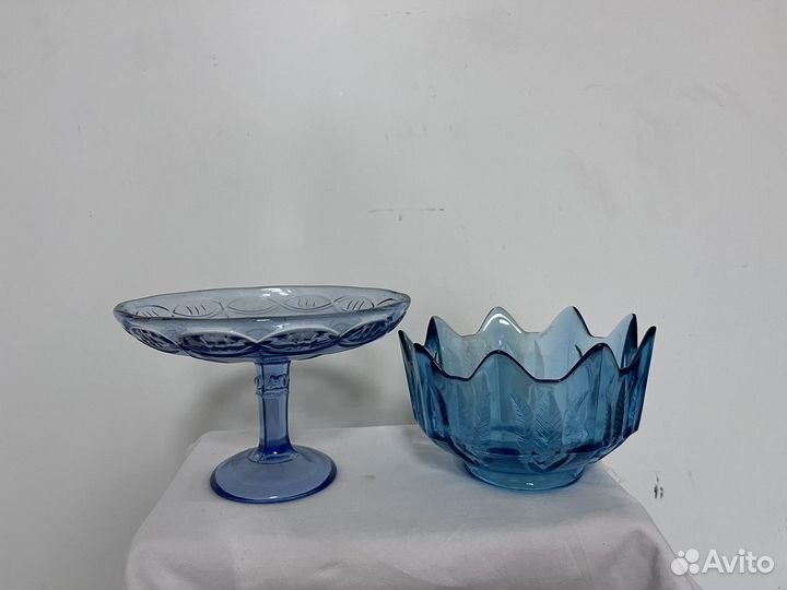 Ваза конфетница, купоросное стекло,подстаканники