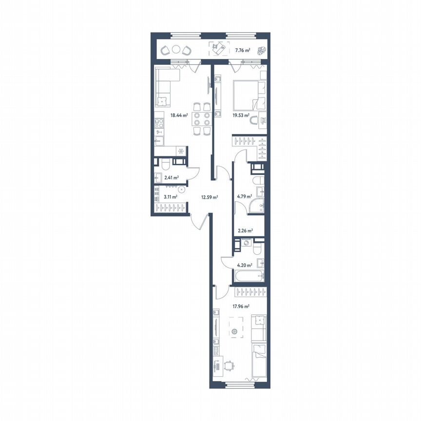 2-к. квартира, 89,2 м², 4/11 эт.