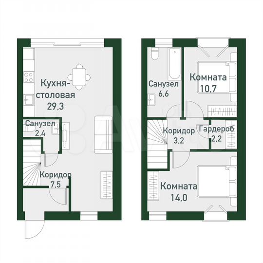 2-к. квартира, 75,3 м², 1/3 эт.