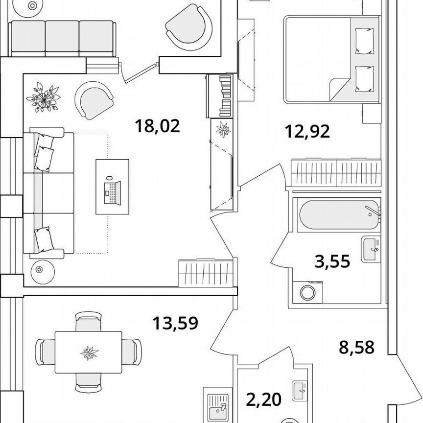 2-к. квартира, 63,2 м², 1/18 эт.