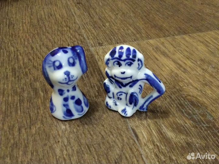Фигурки животных СССР Гжель. Щенок Обезьянка