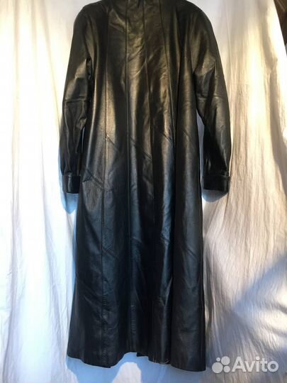 Винтажный кожаный черный плащ 44-46