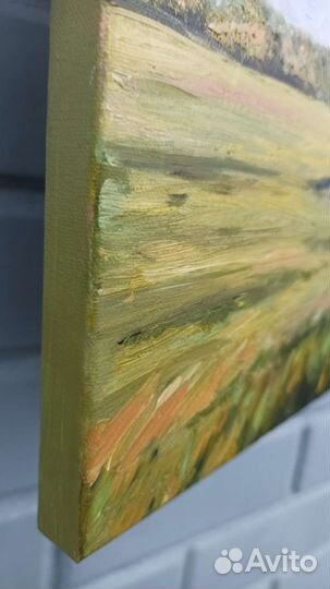Картина маслом летний пейзаж лето река на холсте