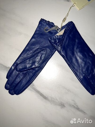 Перчатки женские синие кожа