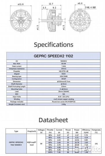 Комплект (4 двигателя) geprc speedx2 1102 10000KV