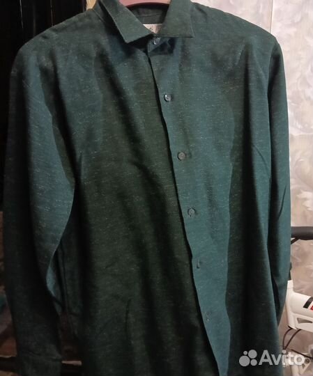 Рубашка винтаж плотная зеленая ориент. 80-е