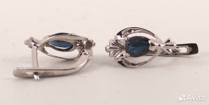 Серьги с тёмно-синими Сапфирами, огранка груши
