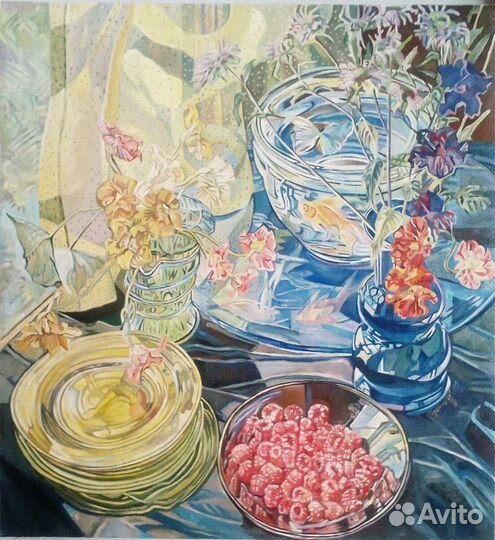 Натюрморт с золотой рыбкой 60х65 см