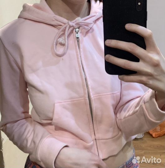 Укороченное зип худи розовое