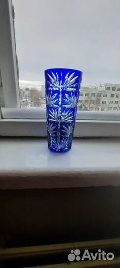 Ваза для цветов Синее Стекло Хрусталь Кобальт