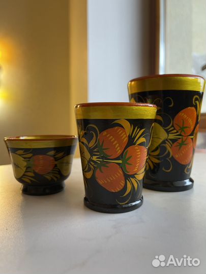 Набор столовой посуды на 6 персон, дерево, хохлома