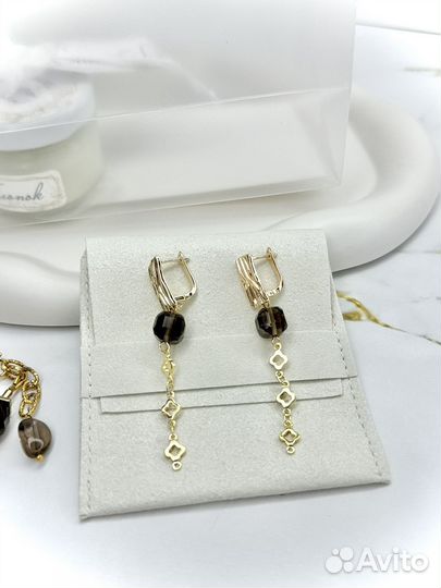 Браслет и серьги из раухтопаза дымчатого кварца