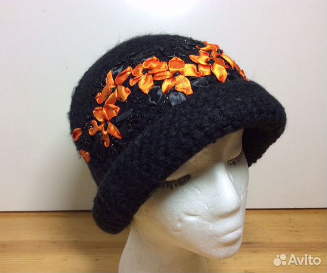 Авторская шляпка с атласными лентами, 54-57,арт195