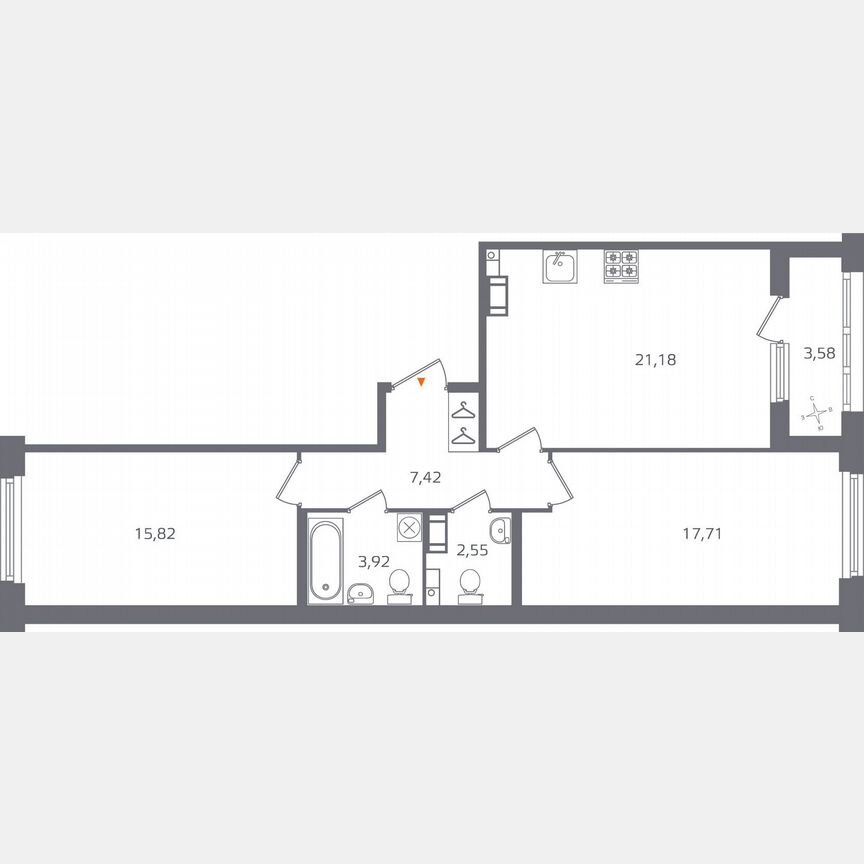 2-к. квартира, 70,4 м², 4/10 эт.