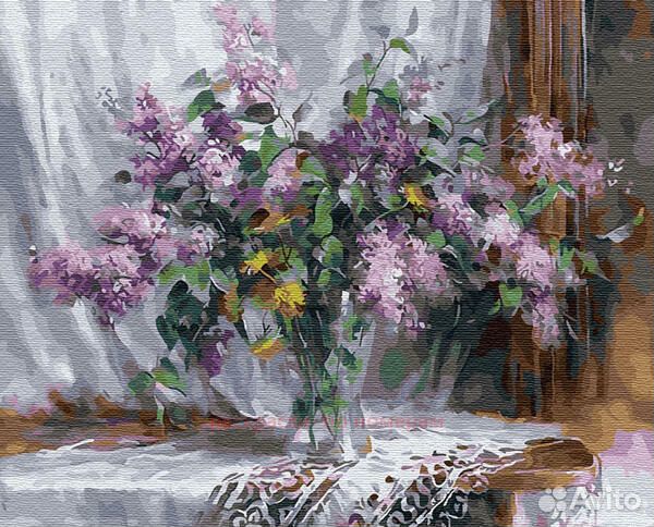 Картина по номерам 40x50 Букет сирени на белой ска