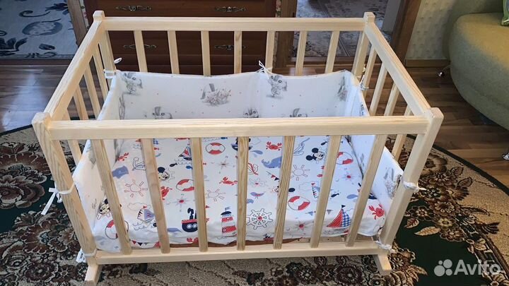 Детская кроватка-качалка из дуба,110/70