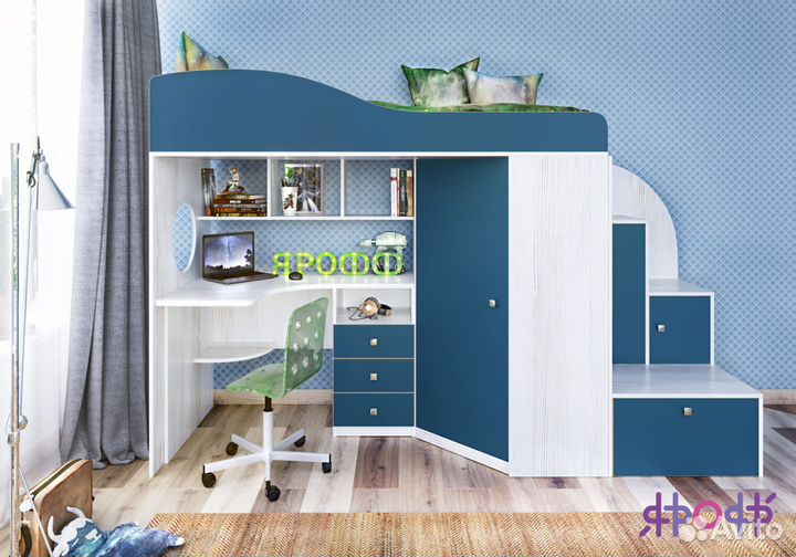 Кровать-чердак Кадет-1 с функциональной лестницей