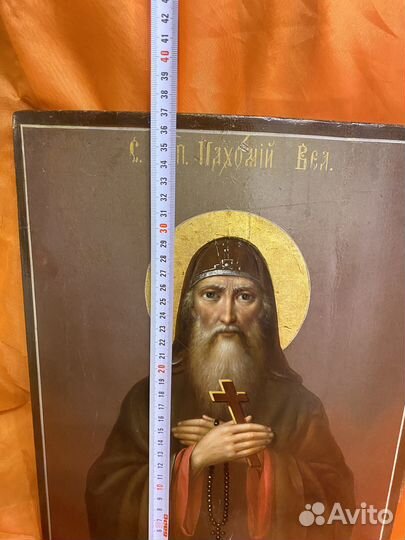 Шикарная редкая старинная икона Пахомий Великий