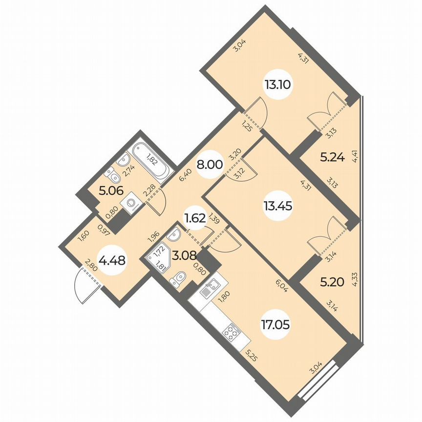 2-к. квартира, 71 м², 13/24 эт.