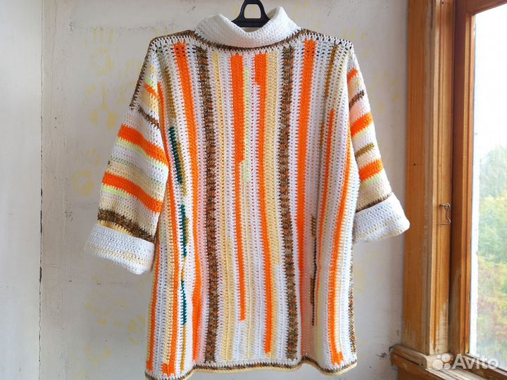 Авторский свитер-пончо Яркие полоски
