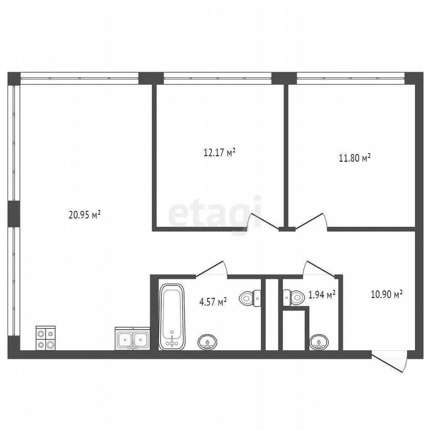 2-к. квартира, 62,3 м², 13/19 эт.