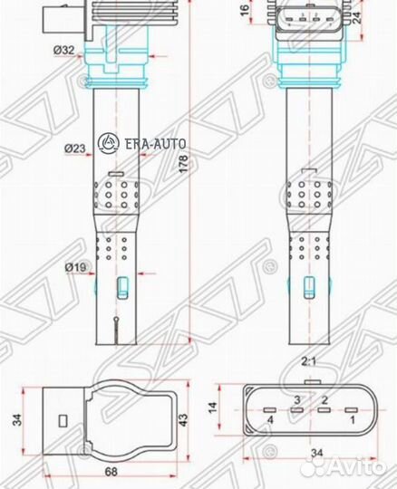 SAT ST-07K905715F Катушка зажигания VAG A1/A3/A5/A6/Q5/octavia/superb/yeti/golf/passat/tiguan