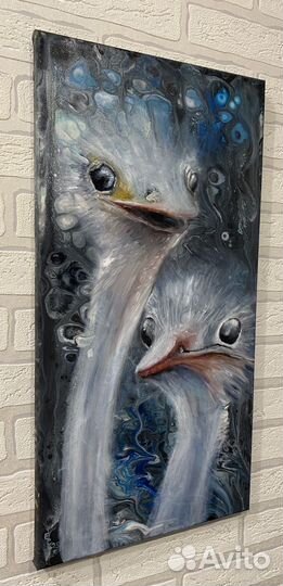 Картина веселые страусы, масло, холст 30:60