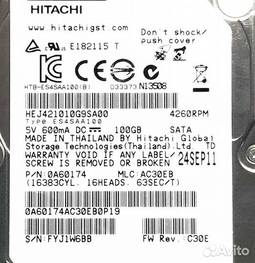 Жесткий Диск Hitachi HEJ421010G9SA00 100Gb SATA