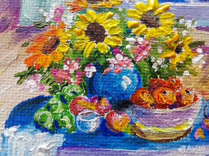 Картина с цветами Уютный дворик маслом