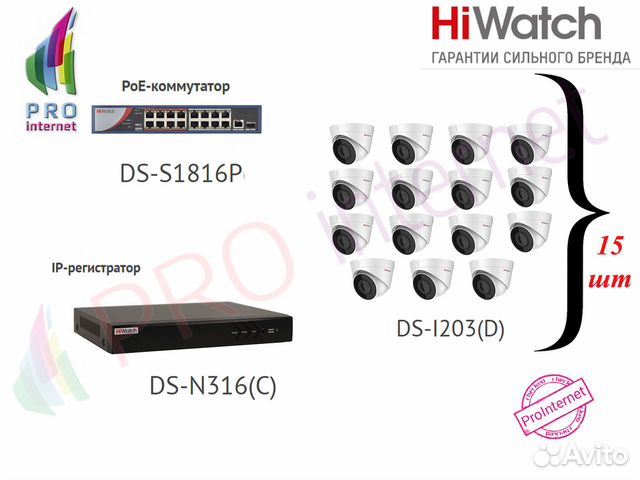 Видеонаблюдение IP комплект 15 камер