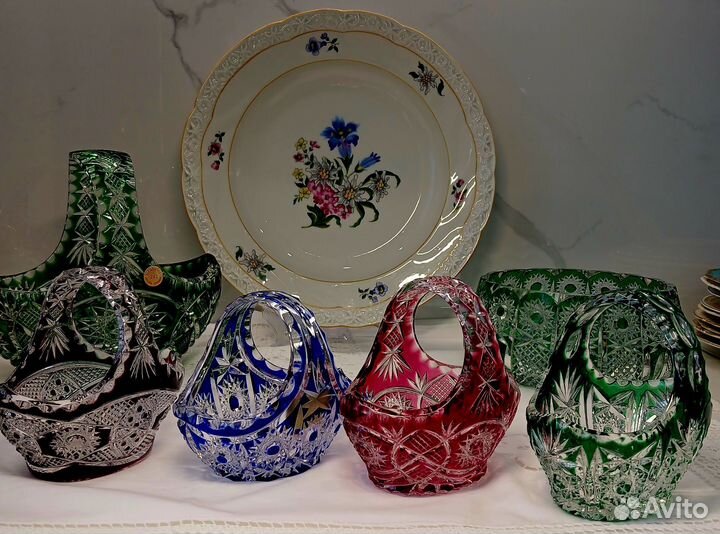 Германия Хрусталь цветной Корзинка/ конфетница