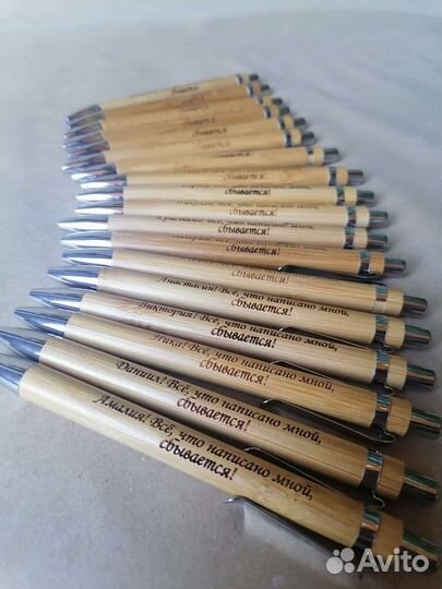 Деревянная, шариковая ручка с синим стержнем