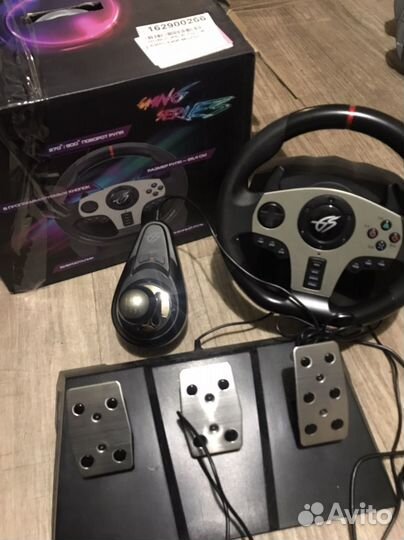 Руль 900 градусов,3 педали,коробка передач