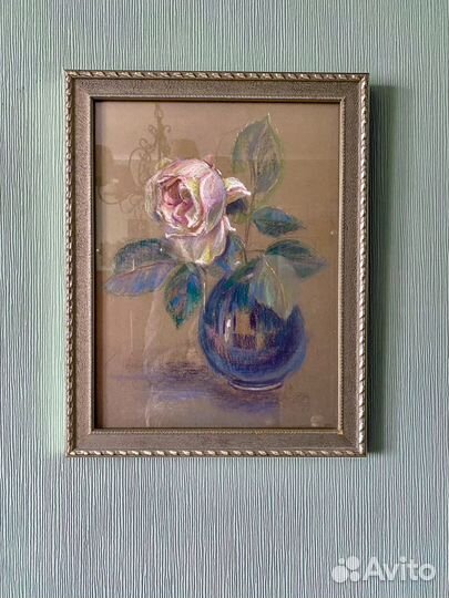 Картина пастель с рамой. Цветы