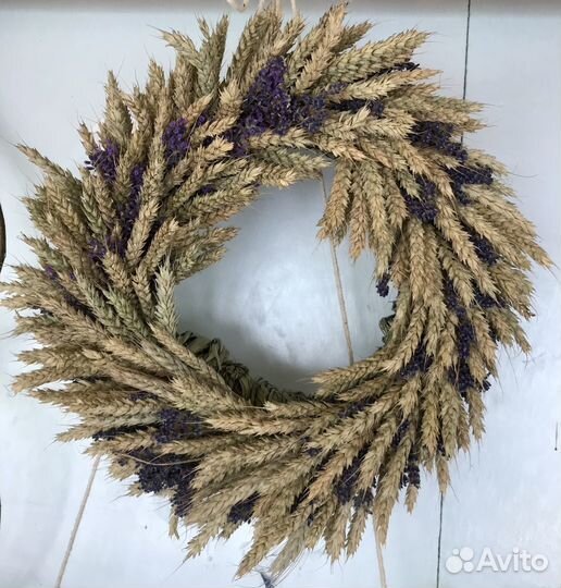 Венок из сухоцветов, злаков, лаванды