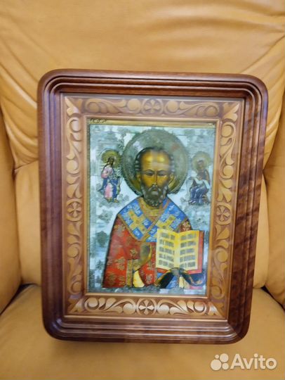 Икона Николай Чудотворец 27х34х8см в киоте,дерево