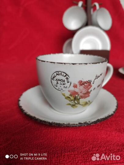 Чайный сервиз на деревянной подставке 12 предметов