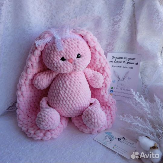 Плюшевый заяц вязаный на заказ