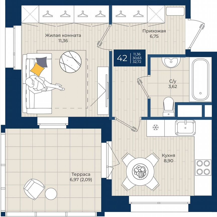 1-к. квартира, 32,7 м², 12/12 эт.